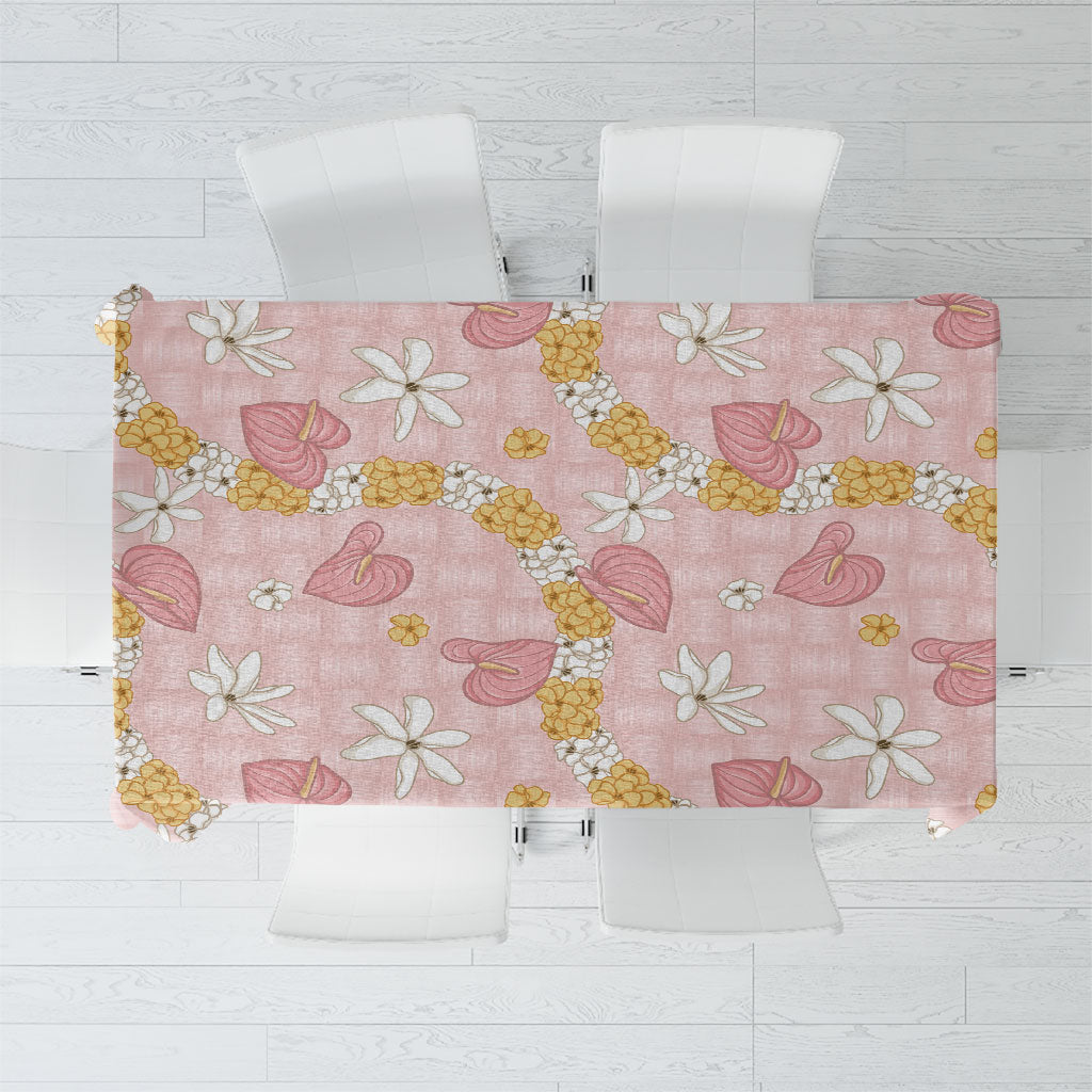 Hawaii Anthurium Tiare Pikake Lei Tablecloth Akala Lauhala Art Pattern LT01 Pink - Polynesian Pride