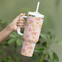 Hawaii Anthurium Tiare Pikake Lei Tumbler With Handle Akala Lauhala Art Pattern