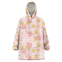 Hawaii Anthurium Tiare Pikake Lei Wearable Blanket Hoodie Akala Lauhala Art Pattern