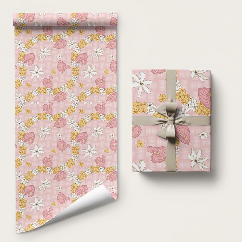 Hawaii Anthurium Tiare Pikake Lei Wrapping Paper Akala Lauhala Art Pattern