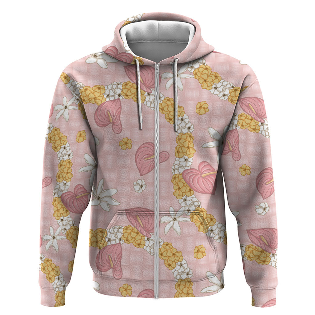 Hawaii Anthurium Tiare Pikake Lei Zip Hoodie Akala Lauhala Art Pattern