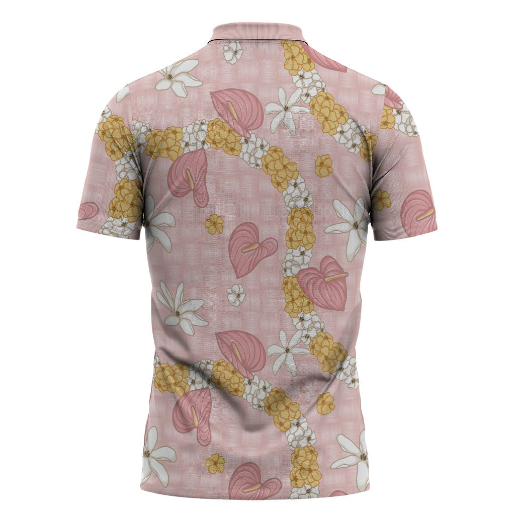 Hawaii Anthurium Tiare Pikake Lei Zipper Polo Shirt Akala Lauhala Art Pattern LT01 - Polynesian Pride