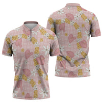 Hawaii Anthurium Tiare Pikake Lei Zipper Polo Shirt Akala Lauhala Art Pattern LT01 - Polynesian Pride