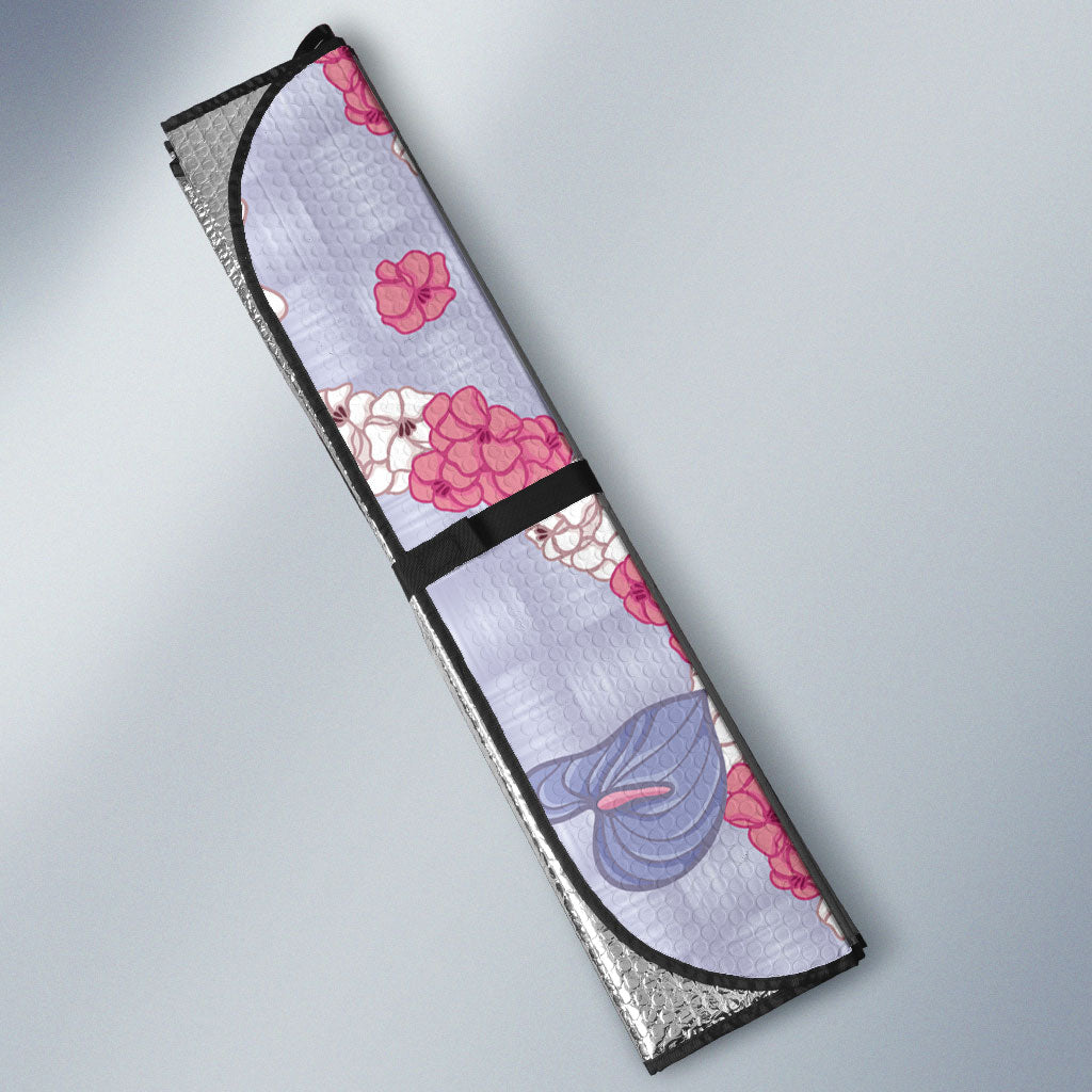 Hawaii Anthurium Tiare Pikake Lei Auto Sun Shade Poni Lauhala Art Pattern