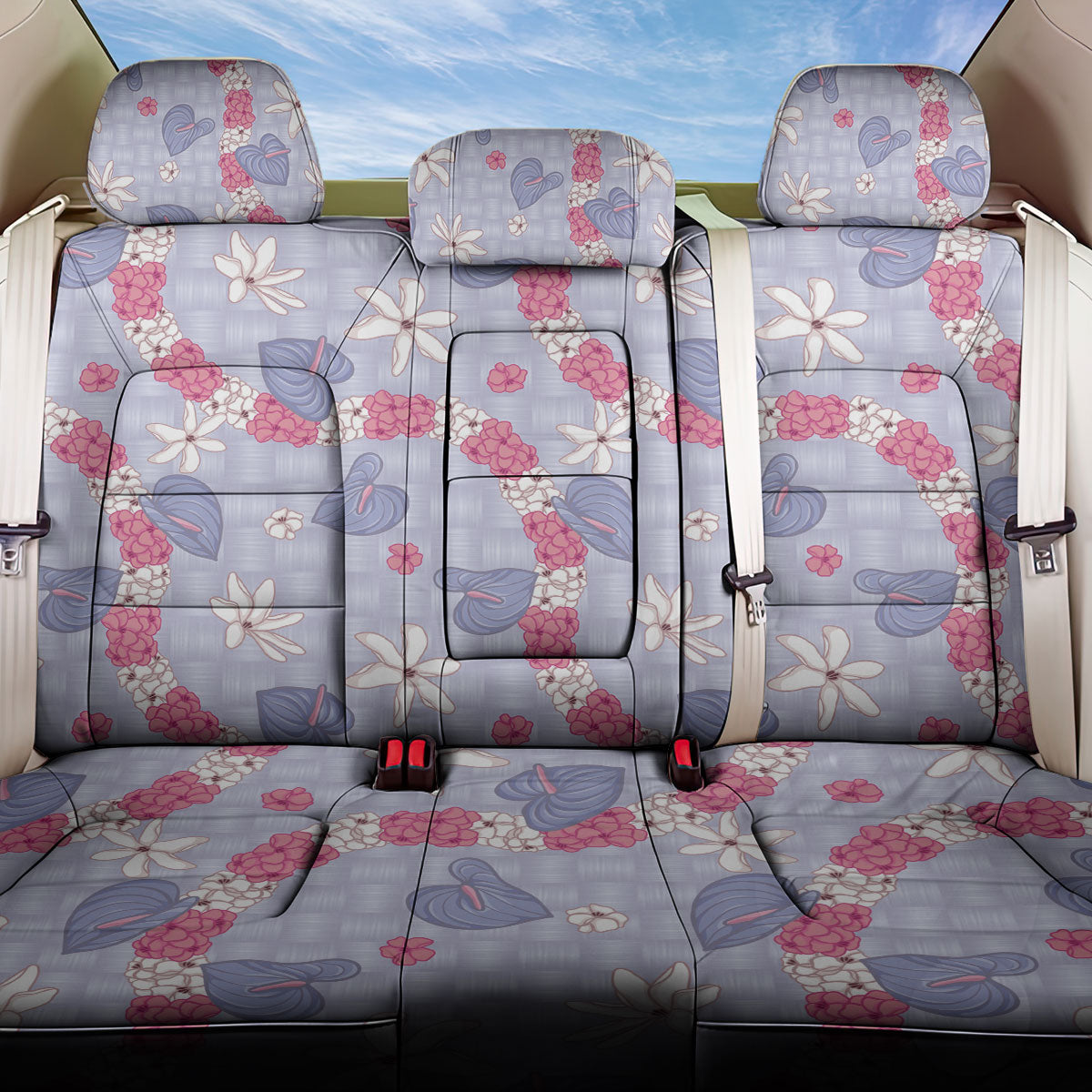 Hawaii Anthurium Tiare Pikake Lei Back Car Seat Cover Poni Lauhala Art Pattern LT01 One Size Purple - Polynesian Pride