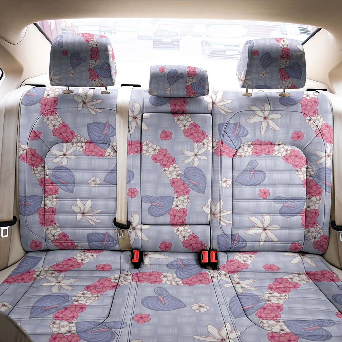 Hawaii Anthurium Tiare Pikake Lei Back Car Seat Cover Poni Lauhala Art Pattern LT01 - Polynesian Pride