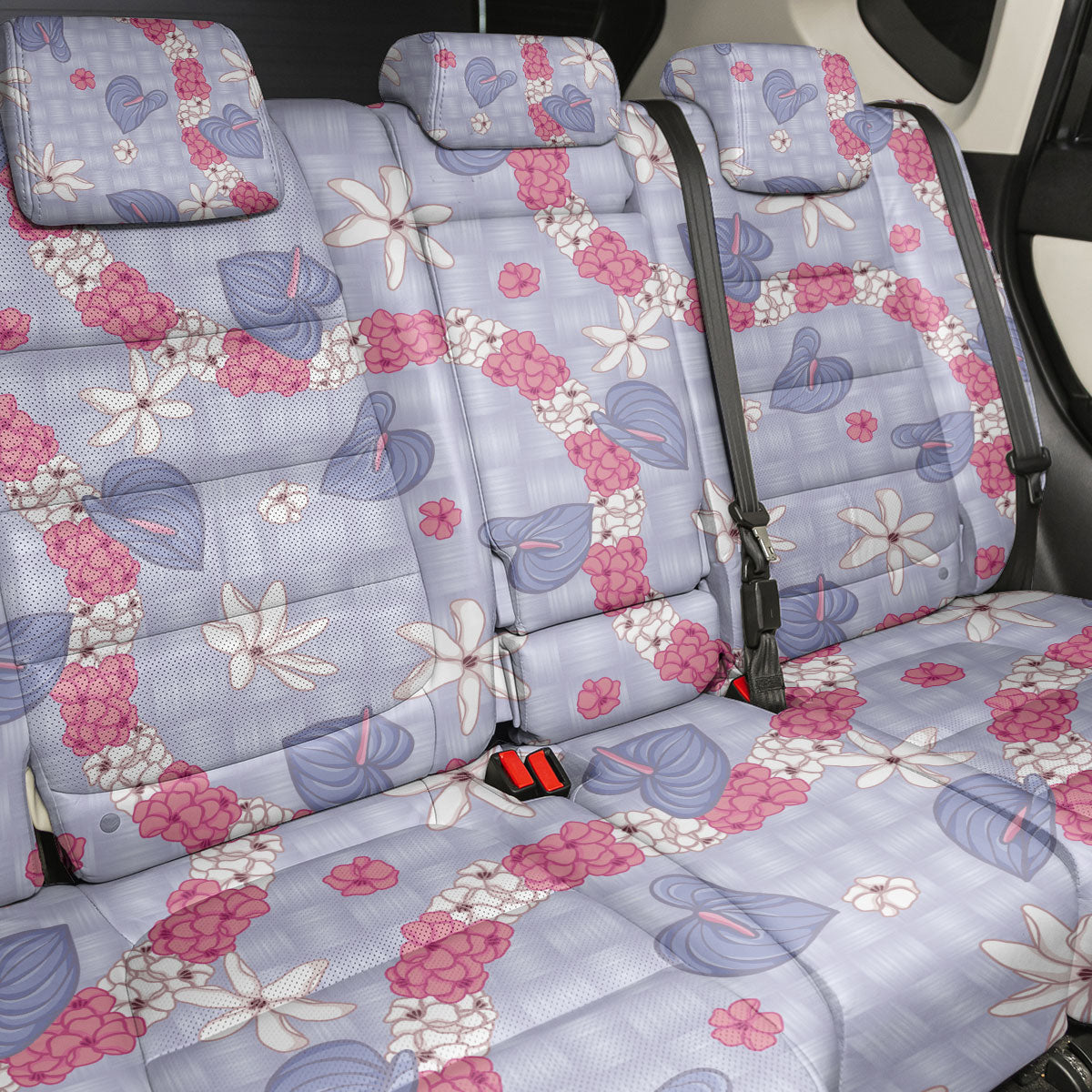 Hawaii Anthurium Tiare Pikake Lei Back Car Seat Cover Poni Lauhala Art Pattern LT01 - Polynesian Pride
