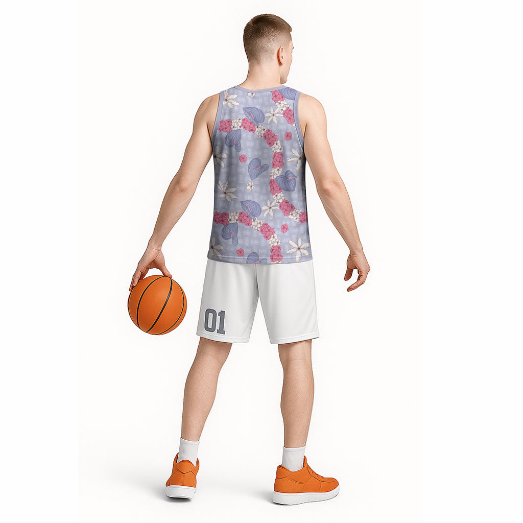 Hawaii Anthurium Tiare Pikake Lei Basketball Jersey Poni Lauhala Art Pattern LT01 - Polynesian Pride