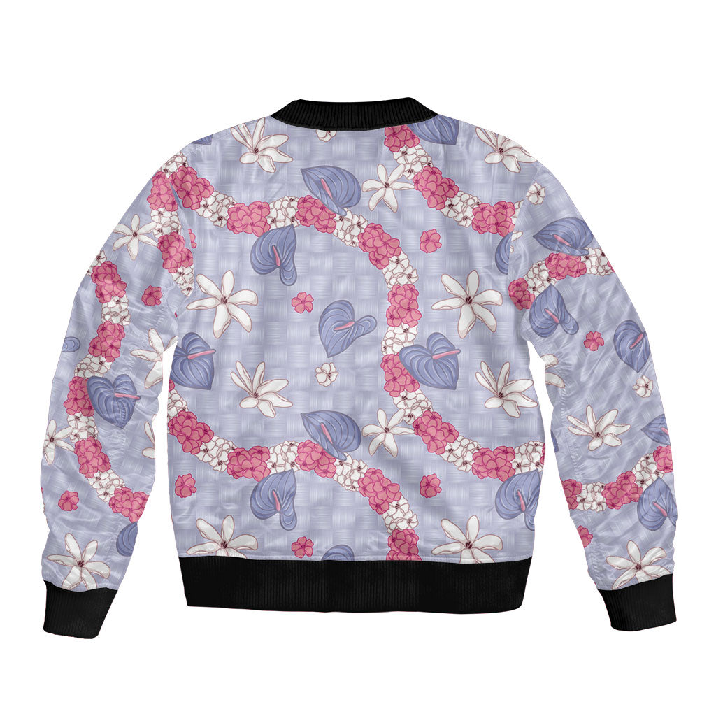 Hawaii Anthurium Tiare Pikake Lei Bomber Jacket Poni Lauhala Art Pattern LT01 - Polynesian Pride