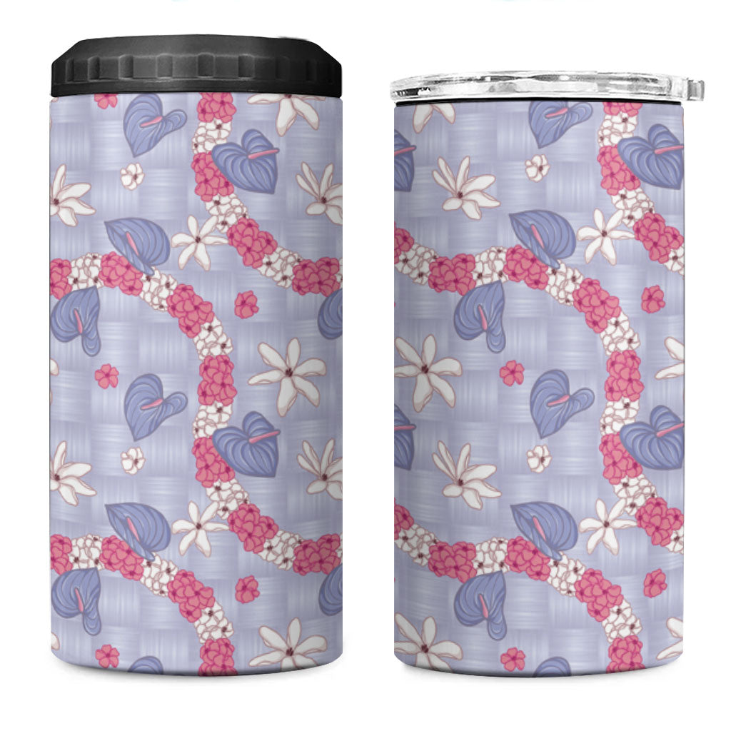 Hawaii Anthurium Tiare Pikake Lei 4 in 1 Can Cooler Tumbler Poni Lauhala Art Pattern LT01 One Size: 16 oz Purple - Polynesian Pride