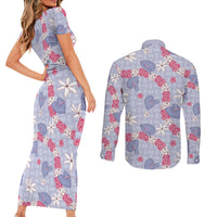 Hawaii Anthurium Tiare Pikake Lei Couples Matching Short Sleeve Bodycon Dress and Long Sleeve Button Shirt Poni Lauhala Art Pattern LT01 - Polynesian Pride