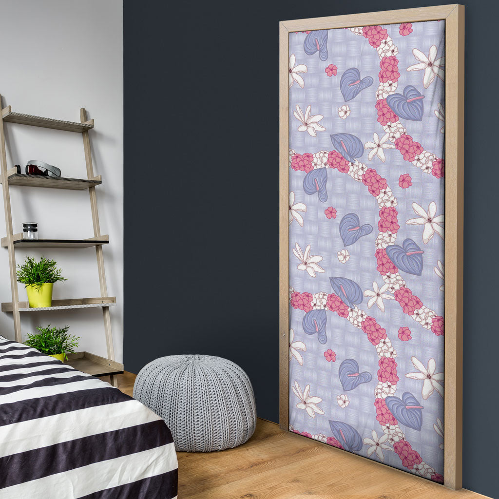Hawaii Anthurium Tiare Pikake Lei Door Cover Poni Lauhala Art Pattern