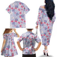 Hawaii Anthurium Tiare Pikake Lei Family Matching Off The Shoulder Long Sleeve Dress and Hawaiian Shirt Poni Lauhala Art Pattern