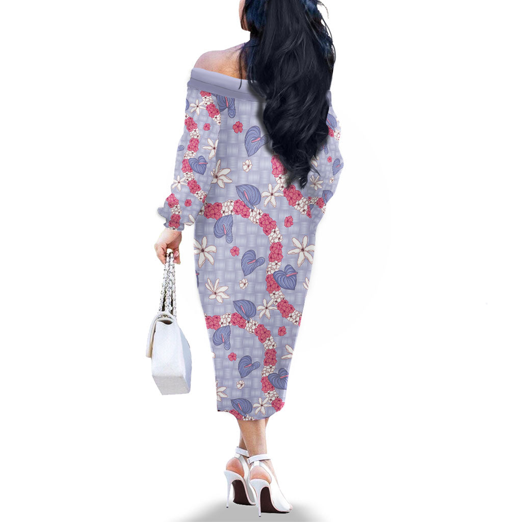Hawaii Anthurium Tiare Pikake Lei Family Matching Off The Shoulder Long Sleeve Dress and Hawaiian Shirt Poni Lauhala Art Pattern