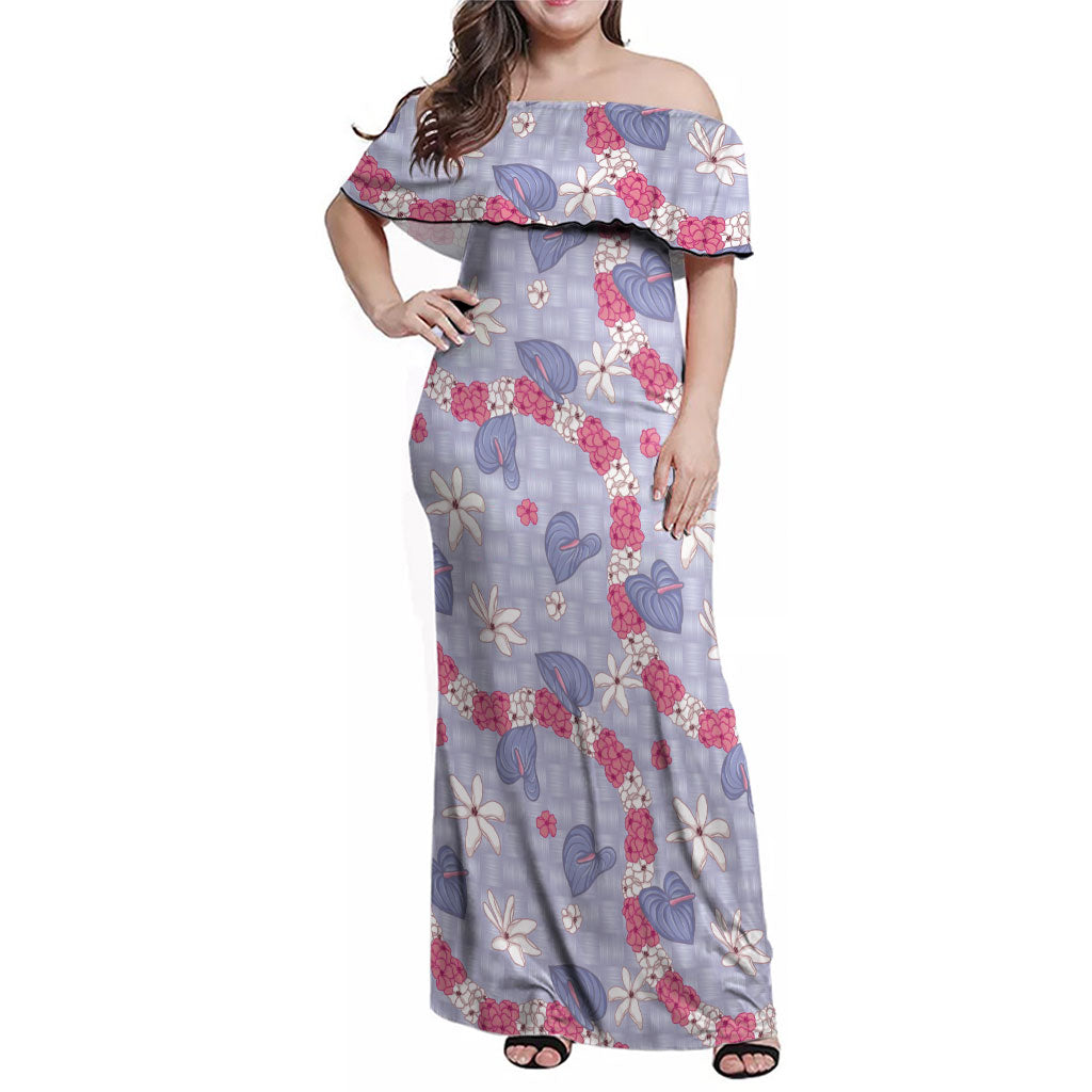 Hawaii Anthurium Tiare Pikake Lei Family Matching Off Shoulder Maxi Dress and Hawaiian Shirt Poni Lauhala Art Pattern