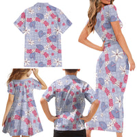 Hawaii Anthurium Tiare Pikake Lei Family Matching Short Sleeve Bodycon Dress and Hawaiian Shirt Poni Lauhala Art Pattern LT01 - Polynesian Pride