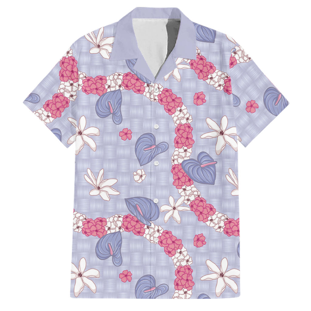 Hawaii Anthurium Tiare Pikake Lei Family Matching Short Sleeve Bodycon Dress and Hawaiian Shirt Poni Lauhala Art Pattern LT01 Dad's Shirt - Short Sleeve Purple - Polynesian Pride