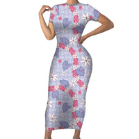 Hawaii Anthurium Tiare Pikake Lei Family Matching Short Sleeve Bodycon Dress and Hawaiian Shirt Poni Lauhala Art Pattern LT01 Mom's Dress Purple - Polynesian Pride