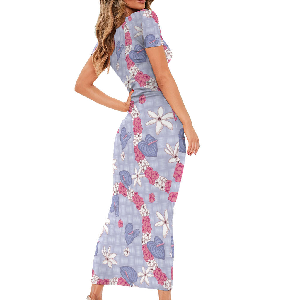 Hawaii Anthurium Tiare Pikake Lei Family Matching Short Sleeve Bodycon Dress and Hawaiian Shirt Poni Lauhala Art Pattern LT01 - Polynesian Pride