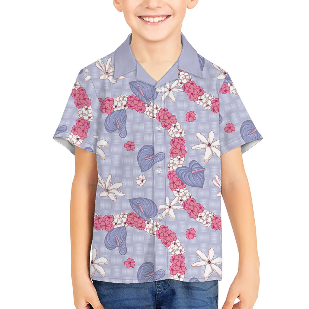 Hawaii Anthurium Tiare Pikake Lei Family Matching Short Sleeve Bodycon Dress and Hawaiian Shirt Poni Lauhala Art Pattern LT01 Son's Shirt Purple - Polynesian Pride