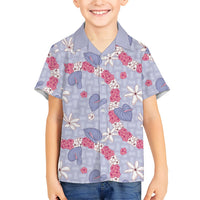Hawaii Anthurium Tiare Pikake Lei Family Matching Short Sleeve Bodycon Dress and Hawaiian Shirt Poni Lauhala Art Pattern LT01 Son's Shirt Purple - Polynesian Pride