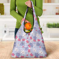 Hawaii Anthurium Tiare Pikake Lei Grocery Bag Poni Lauhala Art Pattern