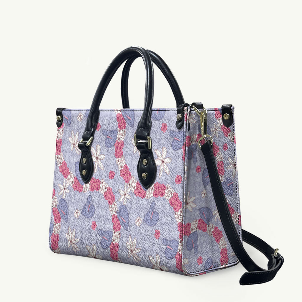 Hawaii Anthurium Tiare Pikake Lei Leather Bag Poni Lauhala Art Pattern