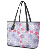 Hawaii Anthurium Tiare Pikake Lei Leather Tote Bag Poni Lauhala Art Pattern