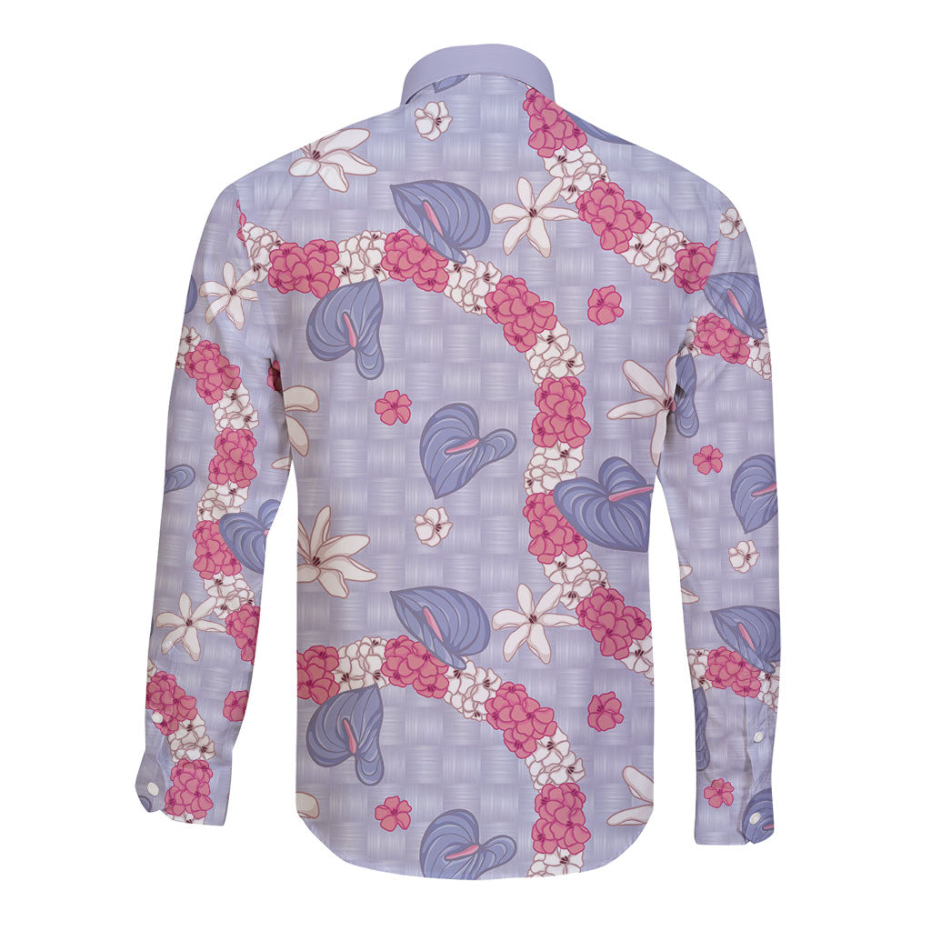 Hawaii Anthurium Tiare Pikake Lei Long Sleeve Button Shirt Poni Lauhala Art Pattern