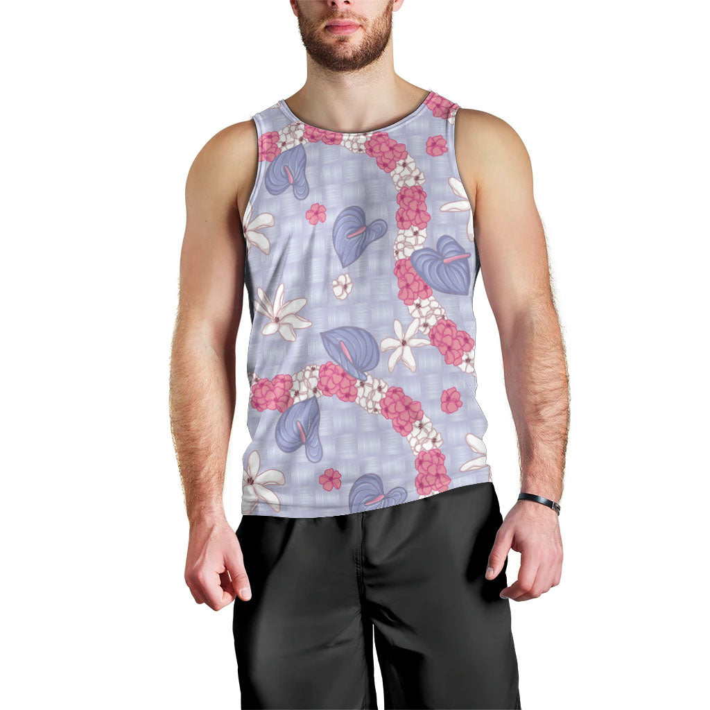 Hawaii Anthurium Tiare Pikake Lei Men Tank Top Poni Lauhala Art Pattern
