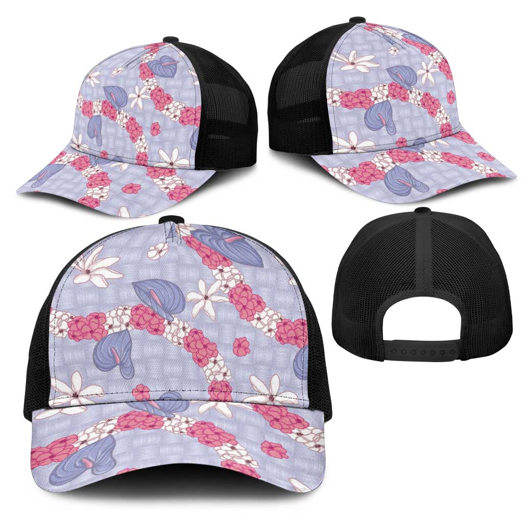 Hawaii Anthurium Tiare Pikake Lei Mesh Trucker Cap Poni Lauhala Art Pattern
