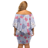 Hawaii Anthurium Tiare Pikake Lei Off Shoulder Short Dress Poni Lauhala Art Pattern