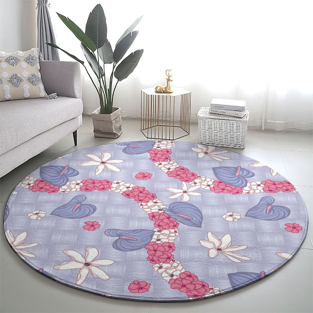 Hawaii Anthurium Tiare Pikake Lei Round Carpet Poni Lauhala Art Pattern LT01 - Polynesian Pride