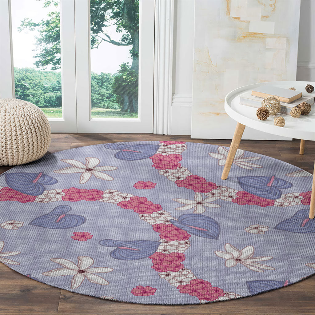 Hawaii Anthurium Tiare Pikake Lei Round Carpet Poni Lauhala Art Pattern LT01 - Polynesian Pride