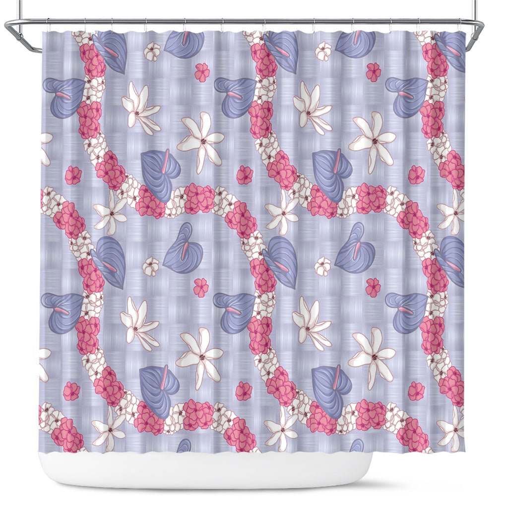 Hawaii Anthurium Tiare Pikake Lei Shower Curtain Poni Lauhala Art Pattern
