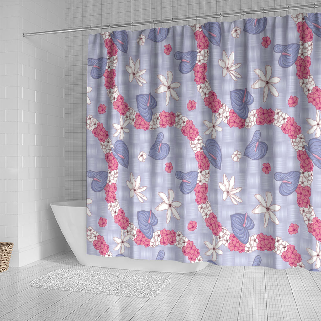 Hawaii Anthurium Tiare Pikake Lei Shower Curtain Poni Lauhala Art Pattern