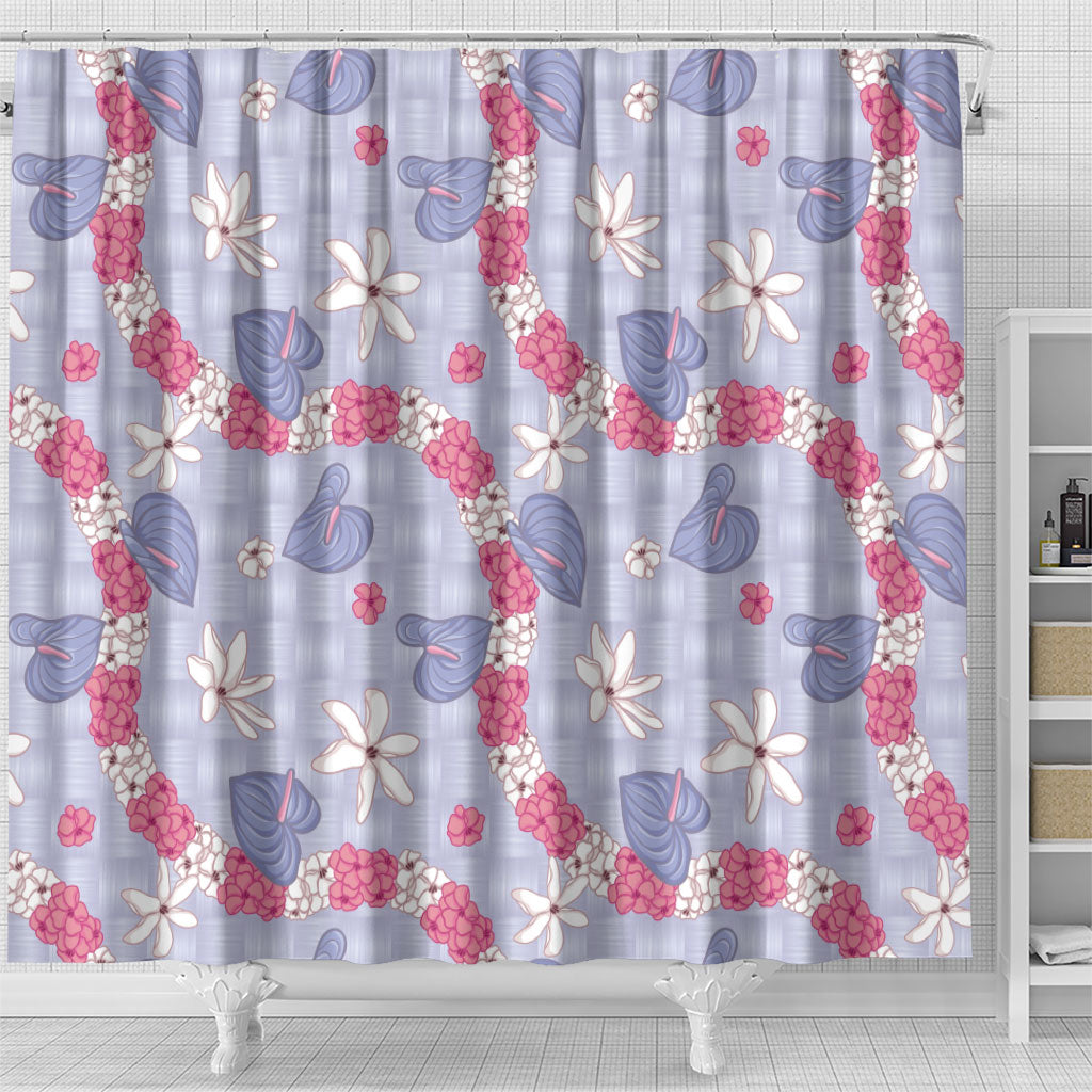 Hawaii Anthurium Tiare Pikake Lei Shower Curtain Poni Lauhala Art Pattern