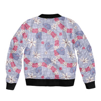 Hawaii Anthurium Tiare Pikake Lei Sleeve Zip Bomber Jacket Poni Lauhala Art Pattern LT01 - Polynesian Pride