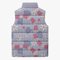 Hawaii Anthurium Tiare Pikake Lei Sleeveless Puffer Jacket Poni Lauhala Art Pattern