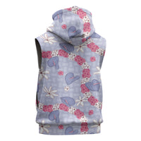Hawaii Anthurium Tiare Pikake Lei Sleeveless Zip Hoodie Poni Lauhala Art Pattern