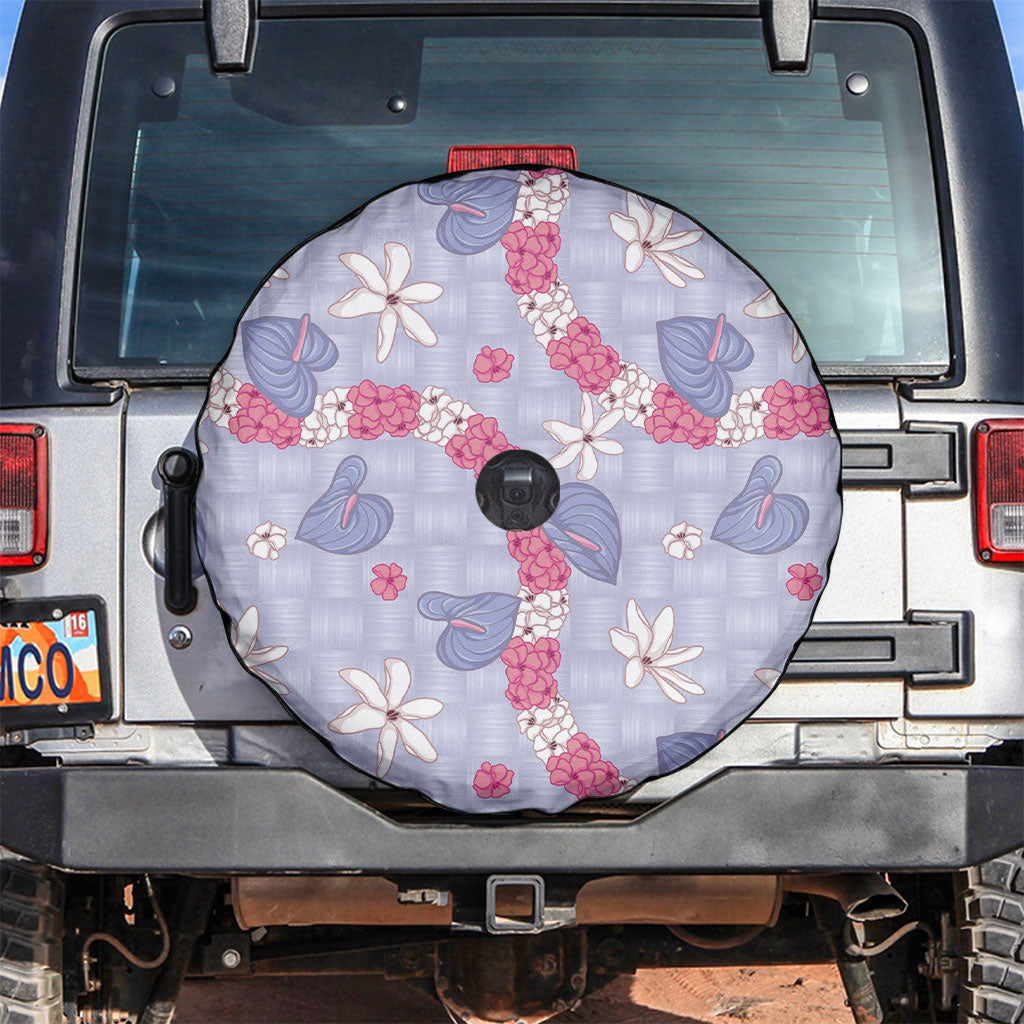 Hawaii Anthurium Tiare Pikake Lei Spare Tire Cover Poni Lauhala Art Pattern LT01 Purple - Polynesian Pride