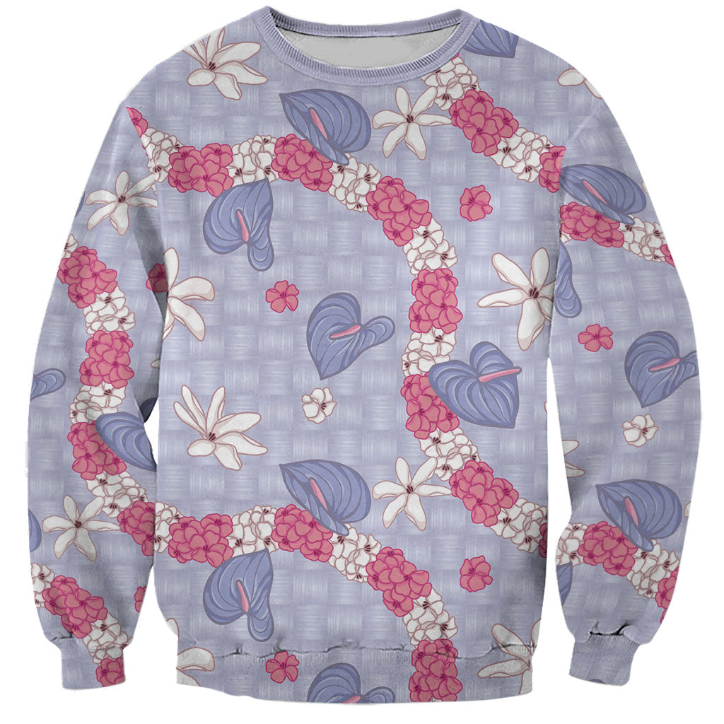 Hawaii Anthurium Tiare Pikake Lei Sweatshirt Poni Lauhala Art Pattern