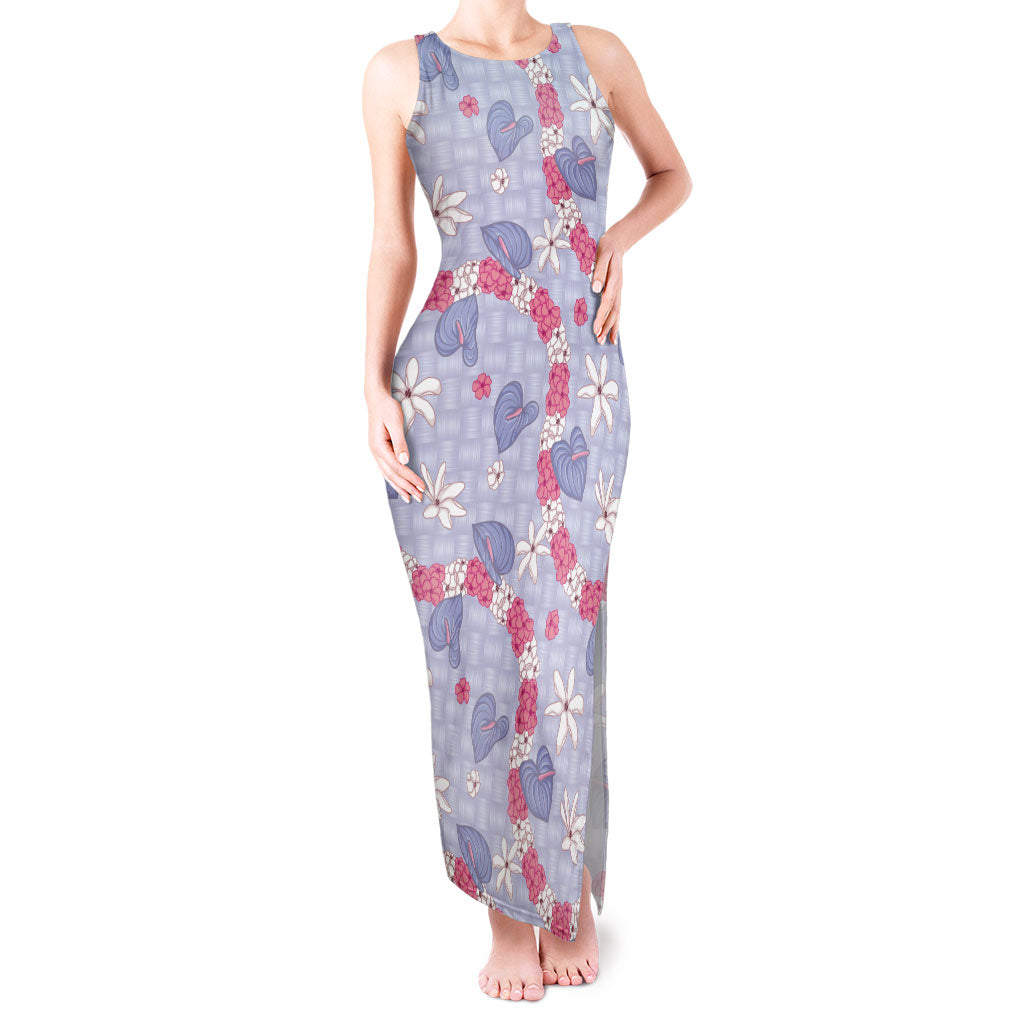 Hawaii Anthurium Tiare Pikake Lei Tank Maxi Dress Poni Lauhala Art Pattern