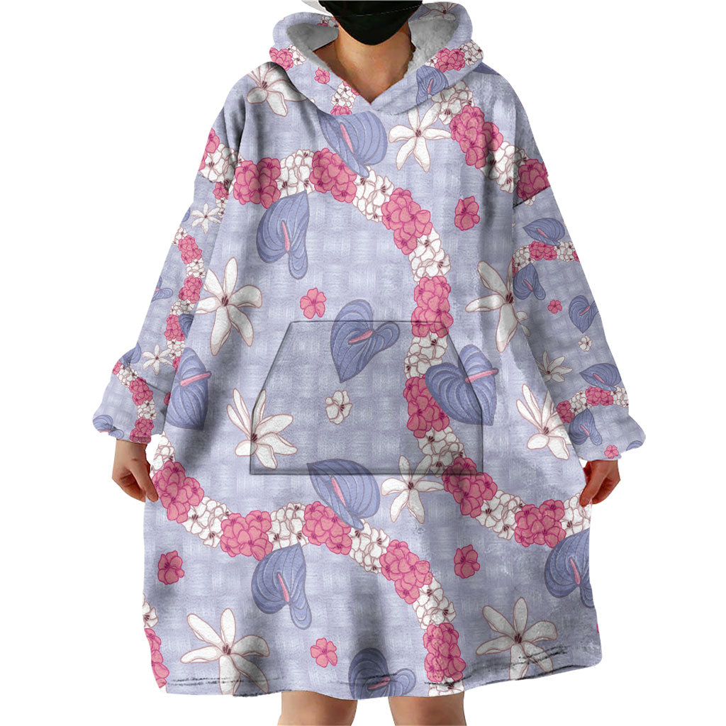 Hawaii Anthurium Tiare Pikake Lei Wearable Blanket Hoodie Poni Lauhala Art Pattern