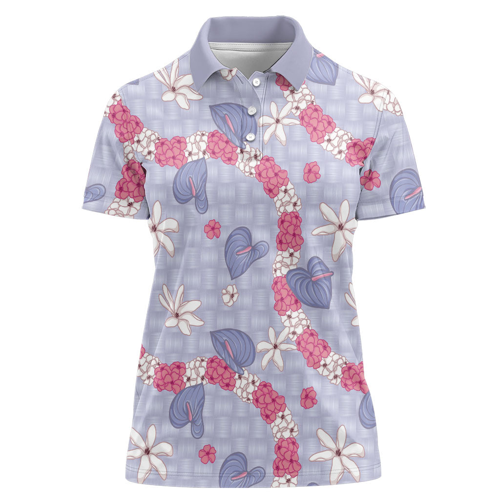 Hawaii Anthurium Tiare Pikake Lei Women Polo Shirt Poni Lauhala Art Pattern LT01 Female Purple - Polynesian Pride