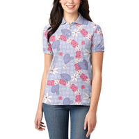 Hawaii Anthurium Tiare Pikake Lei Women Polo Shirt Poni Lauhala Art Pattern LT01 - Polynesian Pride