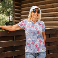 Hawaii Anthurium Tiare Pikake Lei Women Polo Shirt Poni Lauhala Art Pattern LT01 - Polynesian Pride