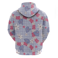 Hawaii Anthurium Tiare Pikake Lei Zip Hoodie Poni Lauhala Art Pattern LT01 - Polynesian Pride