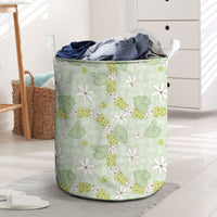 Hawaii Anthurium Tiare Pikake Lei Laundry Basket Sage Green Lauhala Art Pattern