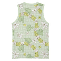 Hawaii Anthurium Tiare Pikake Lei Basketball Jersey Sage Green Lauhala Art Pattern